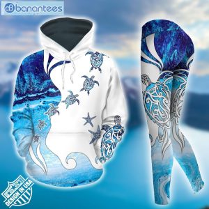Sea Turtle Blue And White Popular Design 3D Printed Leggings Hoodie Set Product Photo 2
