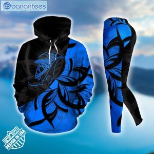 Sea Turtle Mandala Blue And Black Graphic Design 3D Printed Leggings Hoodie Set Product Photo 2