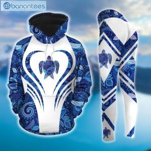 Sea Turtle Navy And White Good Quality Design 3D Printed Leggings Hoodie Set Product Photo 2
