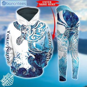Sea Turtle Personalized Blue And White Best Design 3D Printed Leggings Hoodie Set Product Photo 2