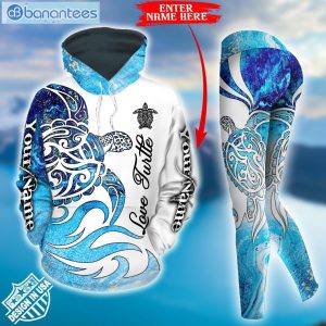 Sea Turtle Personalized Blue And White Popular Design 3D Printed Leggings Hoodie Set Product Photo 2