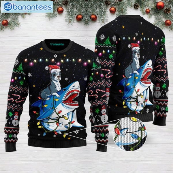Shark Boston Terrier Ugly Christmas Sweater Product Photo 1