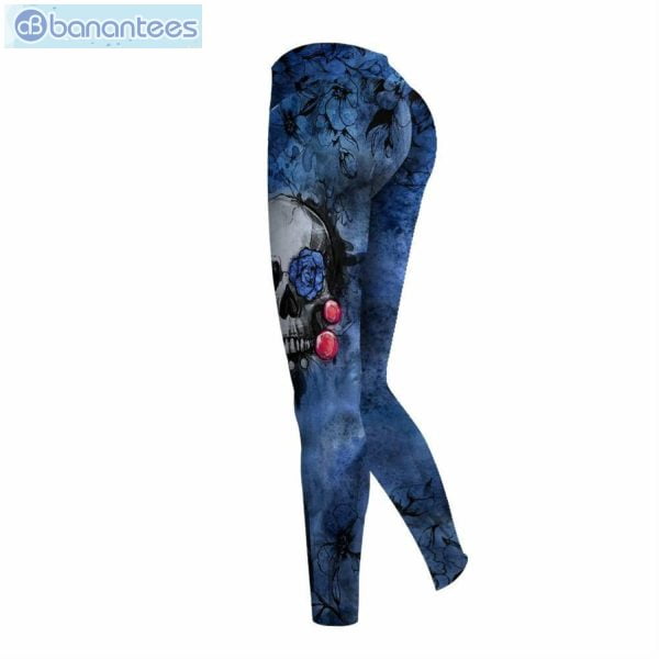 Skull And Red Flower Blue Unique 3D Printed Leggings Hoodie Set Product Photo 3