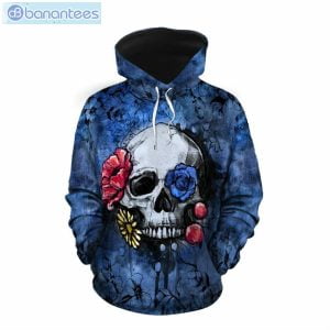 Skull And Red Flower Blue Unique 3D Printed Leggings Hoodie Set Product Photo 1