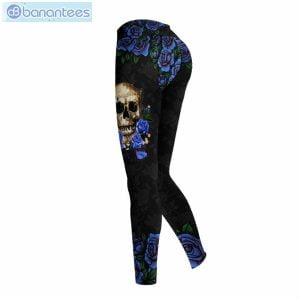 Skull Flower Blue And Black Unique 3D Printed Leggings Hoodie Set Product Photo 3