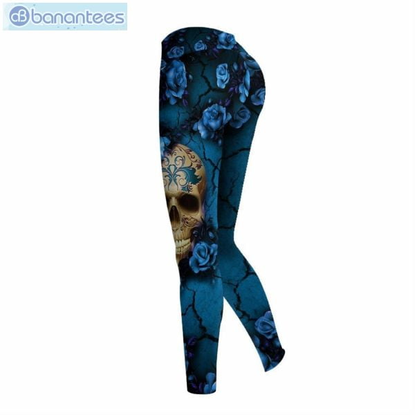 Skull Flower Blue Unique 3D Printed Leggings Hoodie Set Product Photo 3