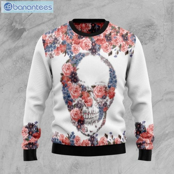 Skull Roses Flowers Christmas Ugly Sweater Product Photo 1