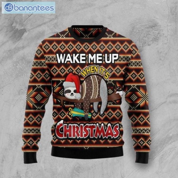Sloth Wake Me Up Christmas Ugly Sweater Product Photo 1