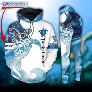 Turtle Blue And White Personalized Unique 3D Printed Leggings Hoodie Set Product Photo 2