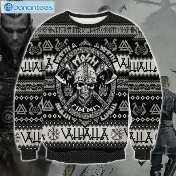 Viking Valhalla-la Christmas Ugly Sweater Black Product Photo 1