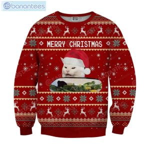 Woman Yelling At Cat Full Printing Ugly Christmas Sweater Product Photo 1